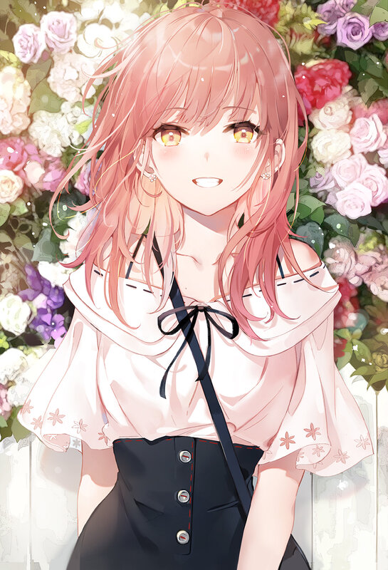 Pink-haired Girl in Flowers — Pink, Serene, Afternoon
