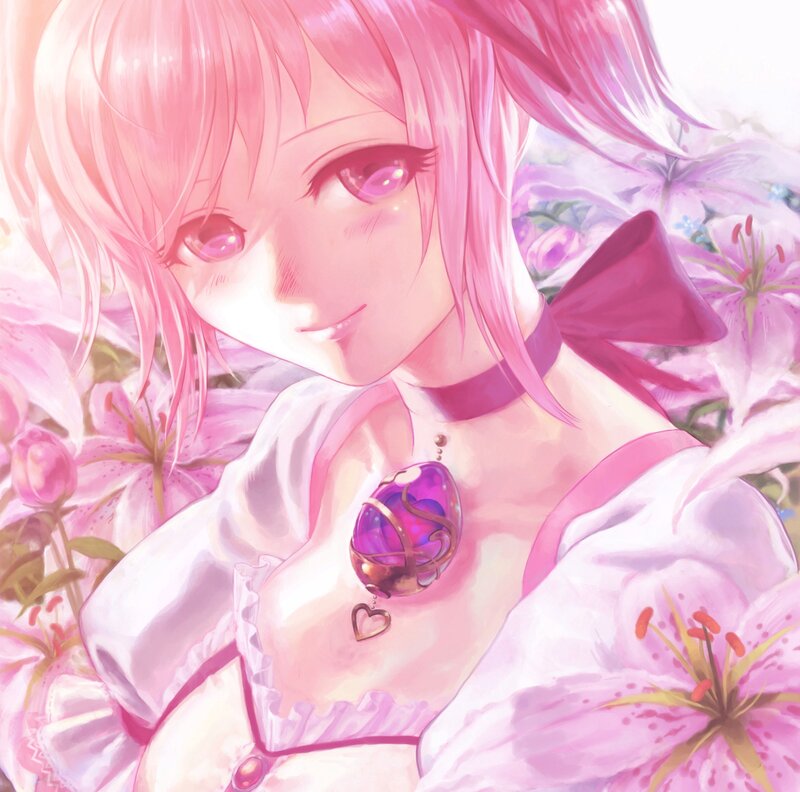 Pink-haired Girl in Flowers — Pink, Serene, Anime