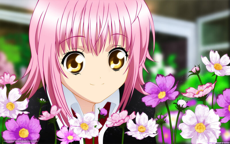 pink-haired girl in flowers