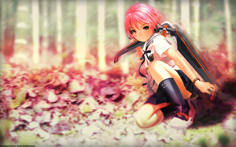 pink-haired girl in forest