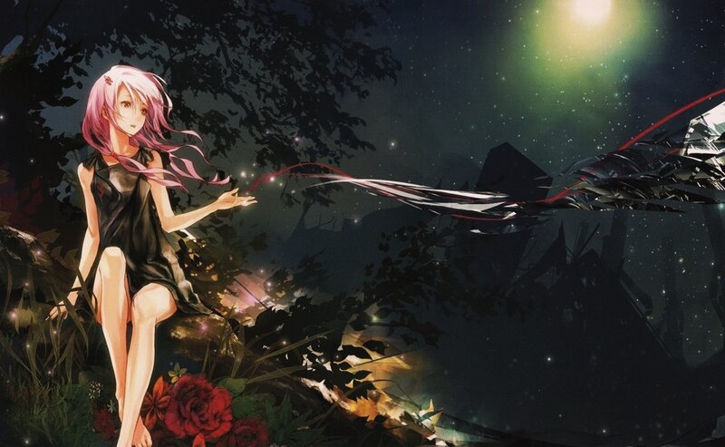 Pink-haired Girl in Forest — Black