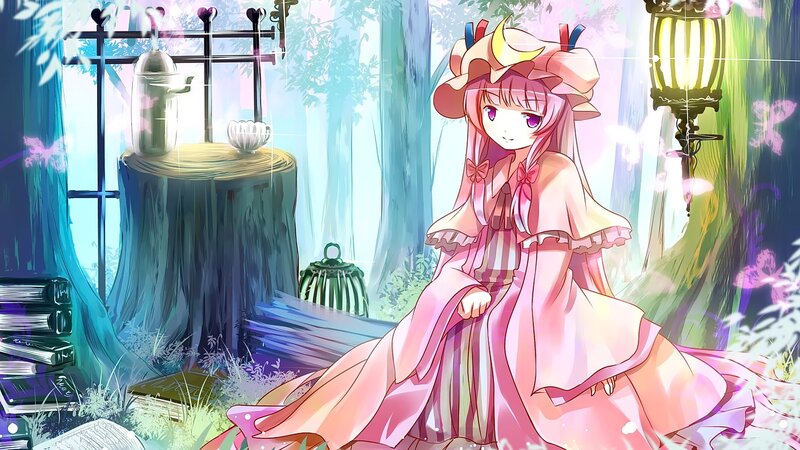 Pink-haired Girl in Forest — Pink, Serene, Morning, Anime