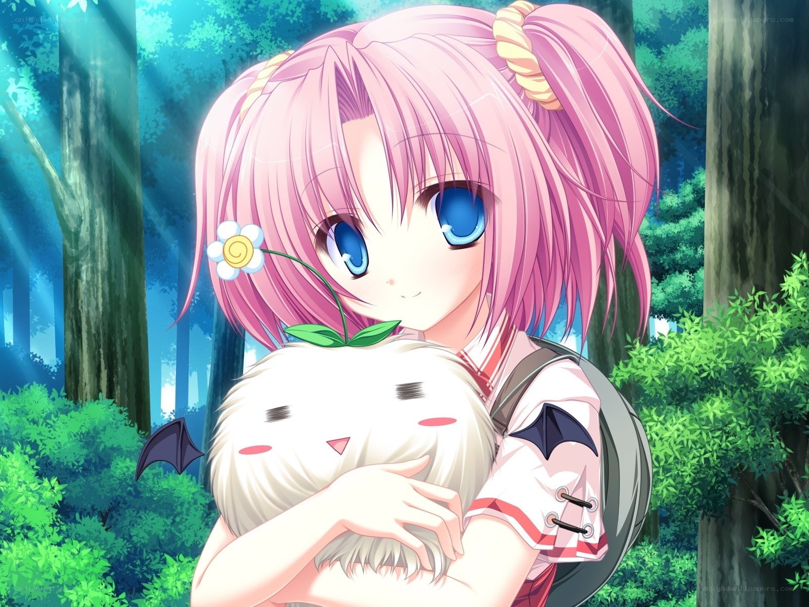 Pink-haired girl in forest