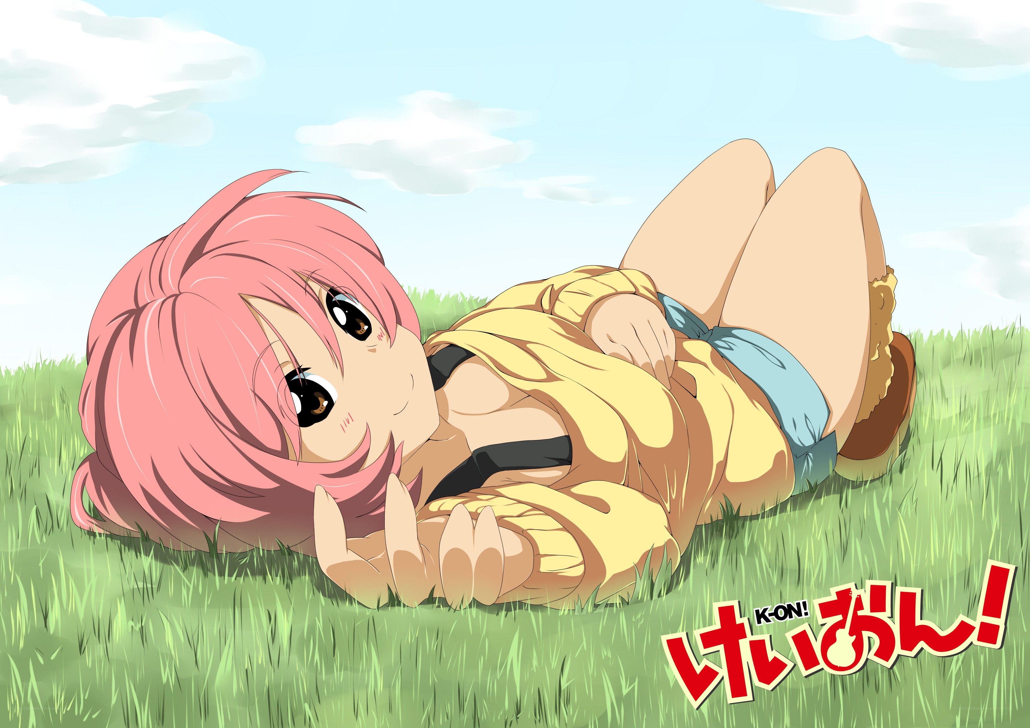Pink-haired girl in grass
