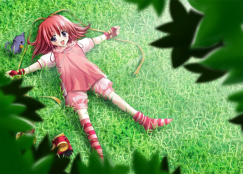 Pink-haired Girl in Grass — Green