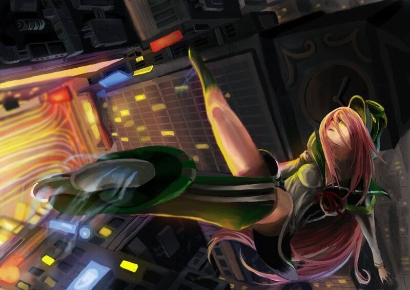 Pink-haired Girl in Green Outfit