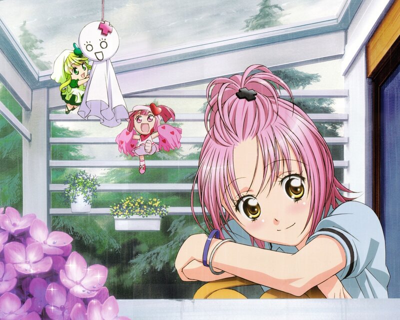 Pink-haired girl in greenhouse