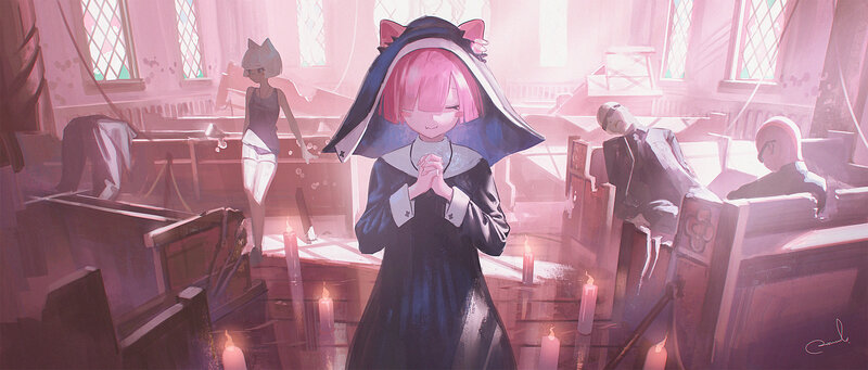 Pink-haired Girl in Habit