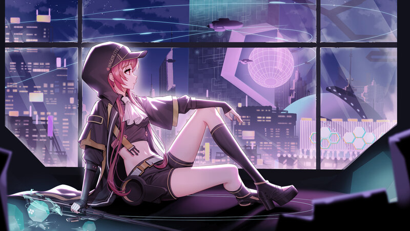 Pink-haired Girl in Hoodie — Purple