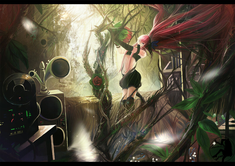 Pink-haired Girl in Jungle — Green