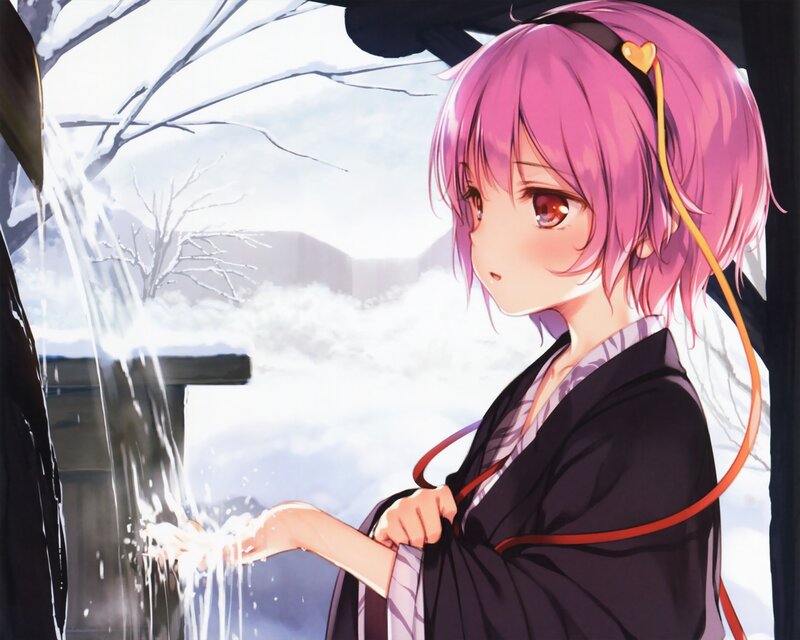 Pink-haired Girl in Kimono — Pink, Serene, Winter