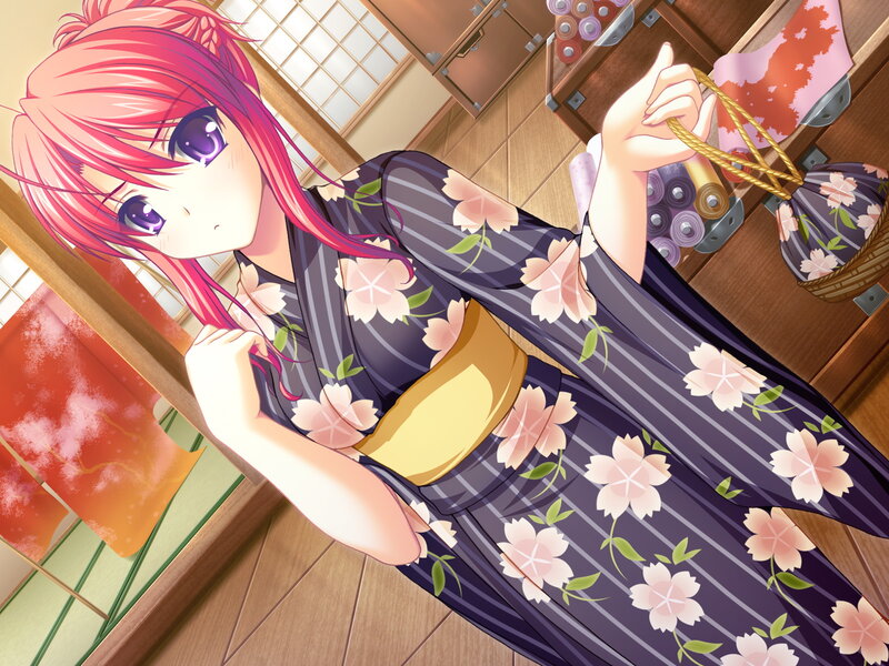 Pink-haired Girl in Kimono — Purple, Calm