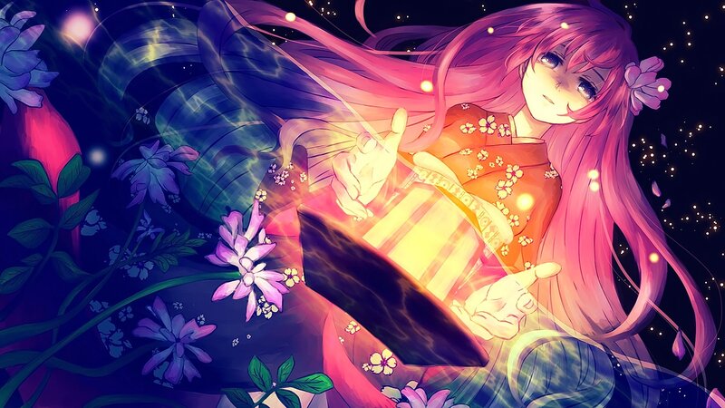 Pink-haired Girl in Kimono — Purple, Dreamy