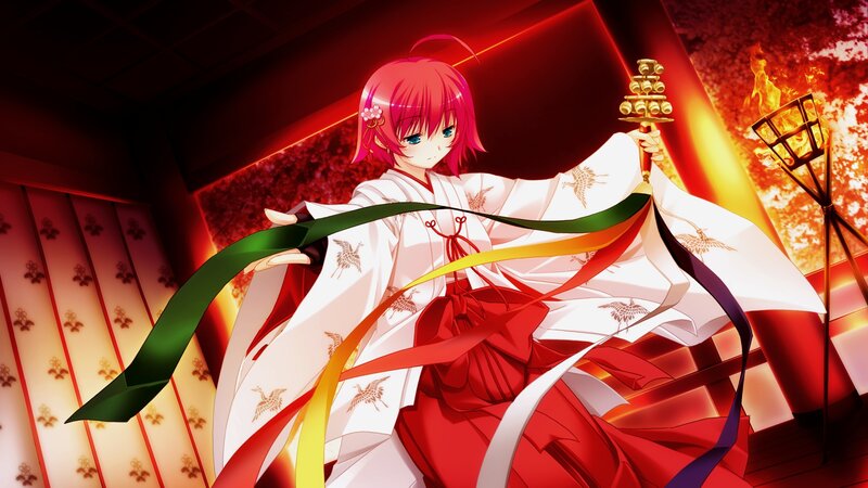 Pink-haired Girl in Kimono — Red, Dramatic, Anime