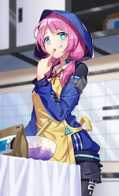 Pink-haired Girl in Kitchen — Blue
