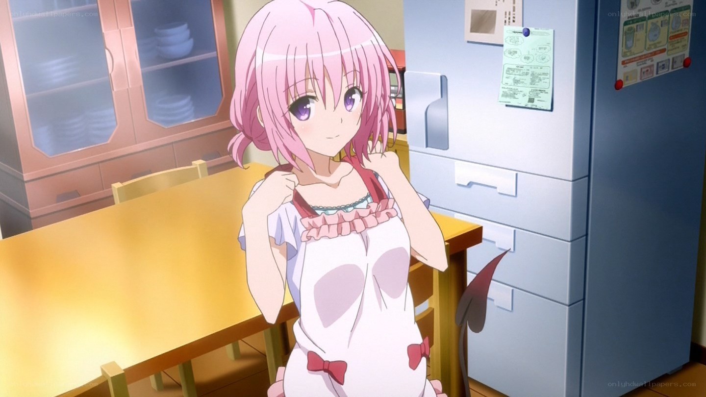 pink-haired girl in kitchen
