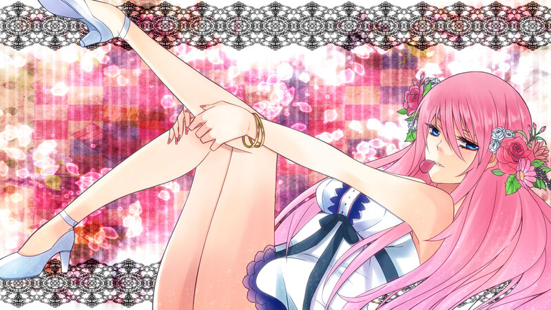 pink-haired girl in lace dress
