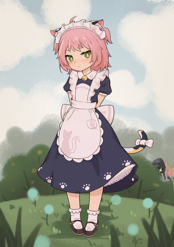 Pink-haired Girl in Maid Outfit — Pink, Calm, Afternoon