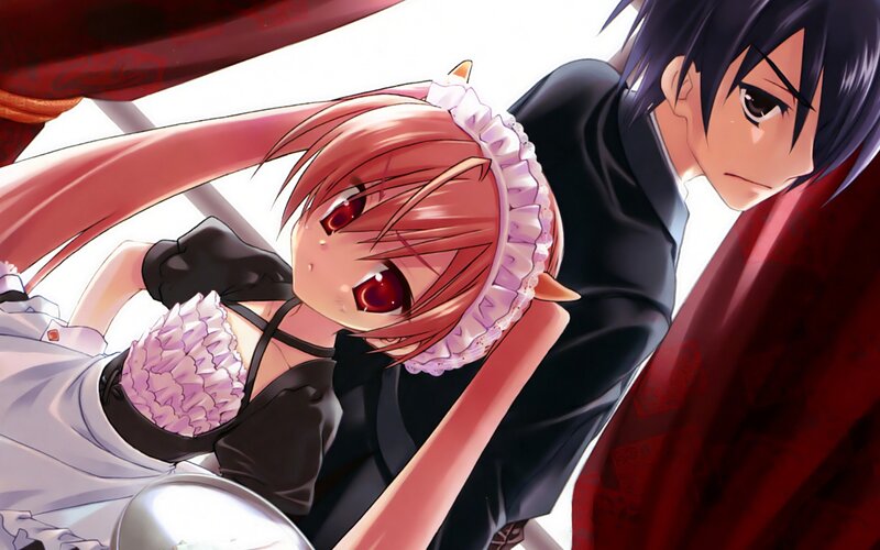 Pink-haired Girl in Maid Outfit — Red, Dramatic