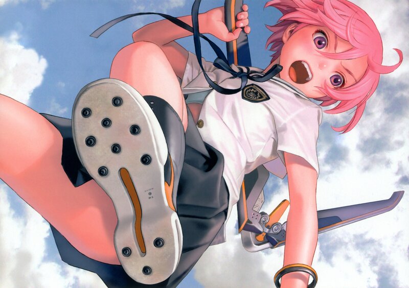 Pink-haired girl in mid-air