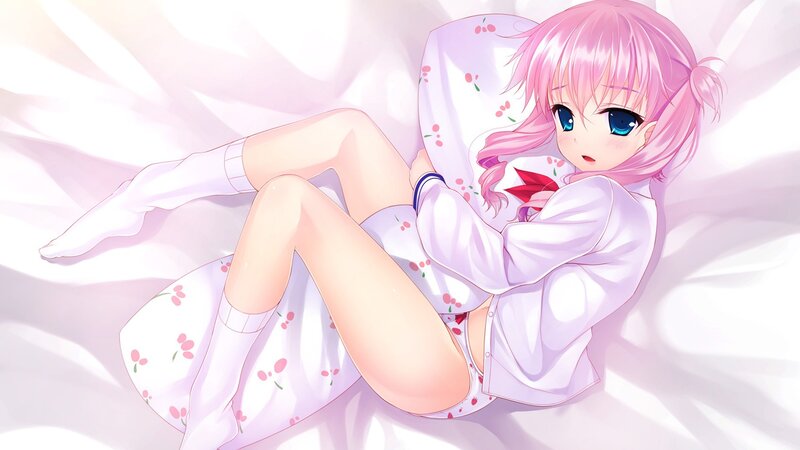 pink-haired girl in pajamas