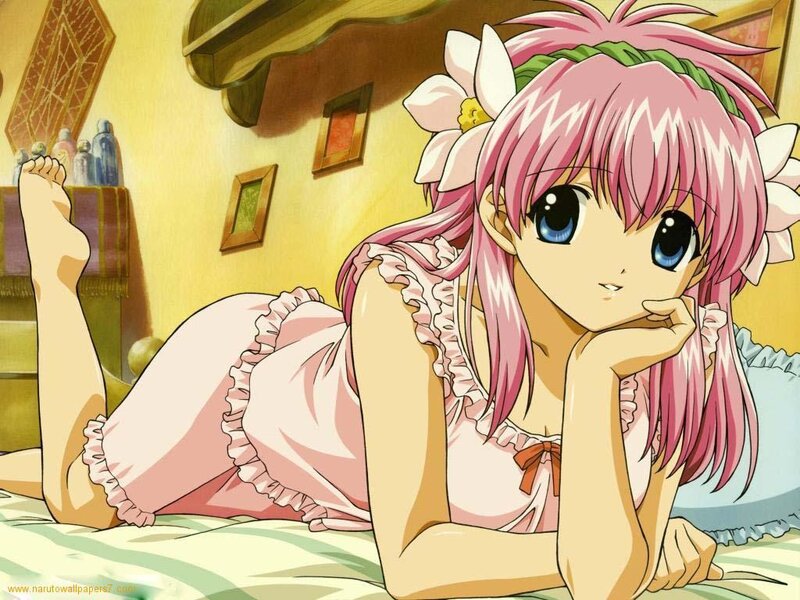 pink-haired girl in pajamas