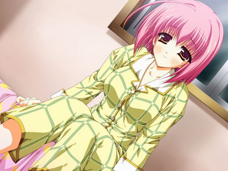 pink-haired girl in pajamas