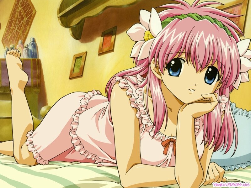 pink-haired girl in pajamas