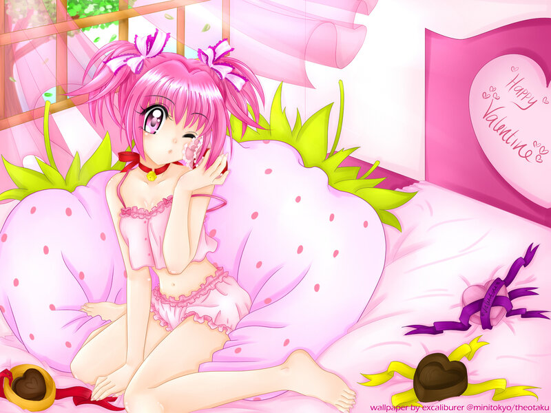 Pink-haired girl in pajamas
