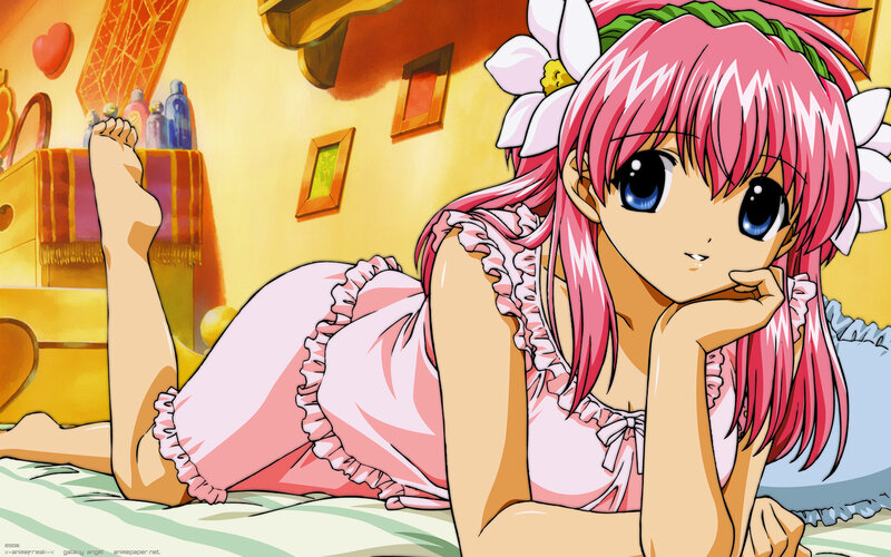 pink-haired girl in pajamas