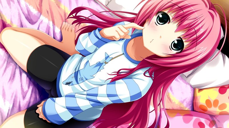 pink-haired girl in pajamas