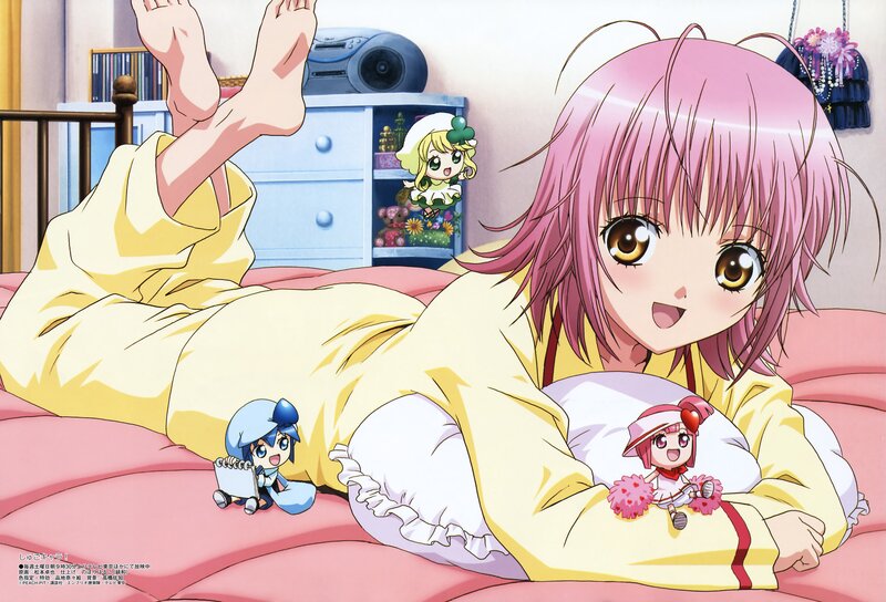 Pink-haired girl in pajamas