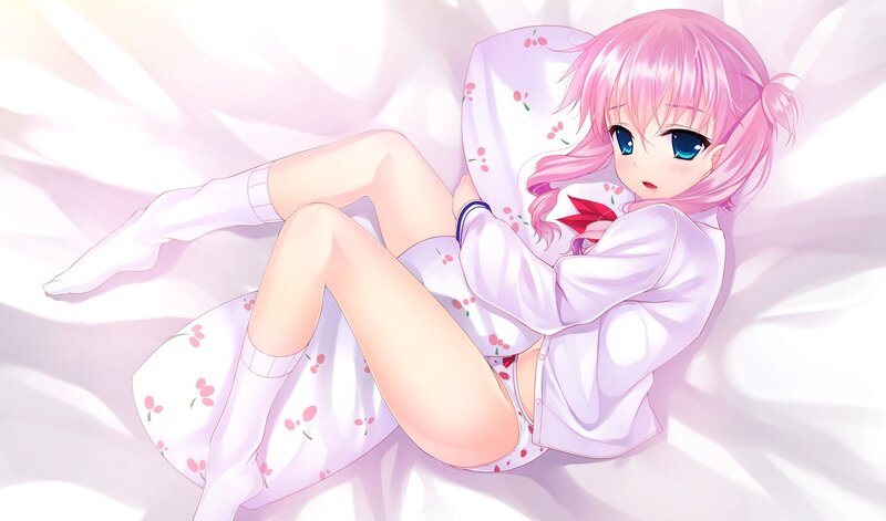 pink-haired girl in pajamas