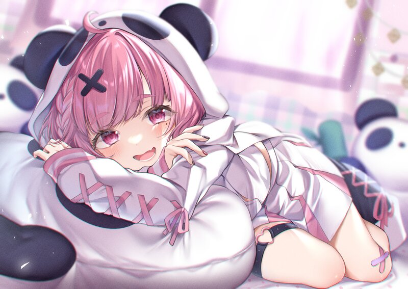 Pink-haired Girl in Panda Suit