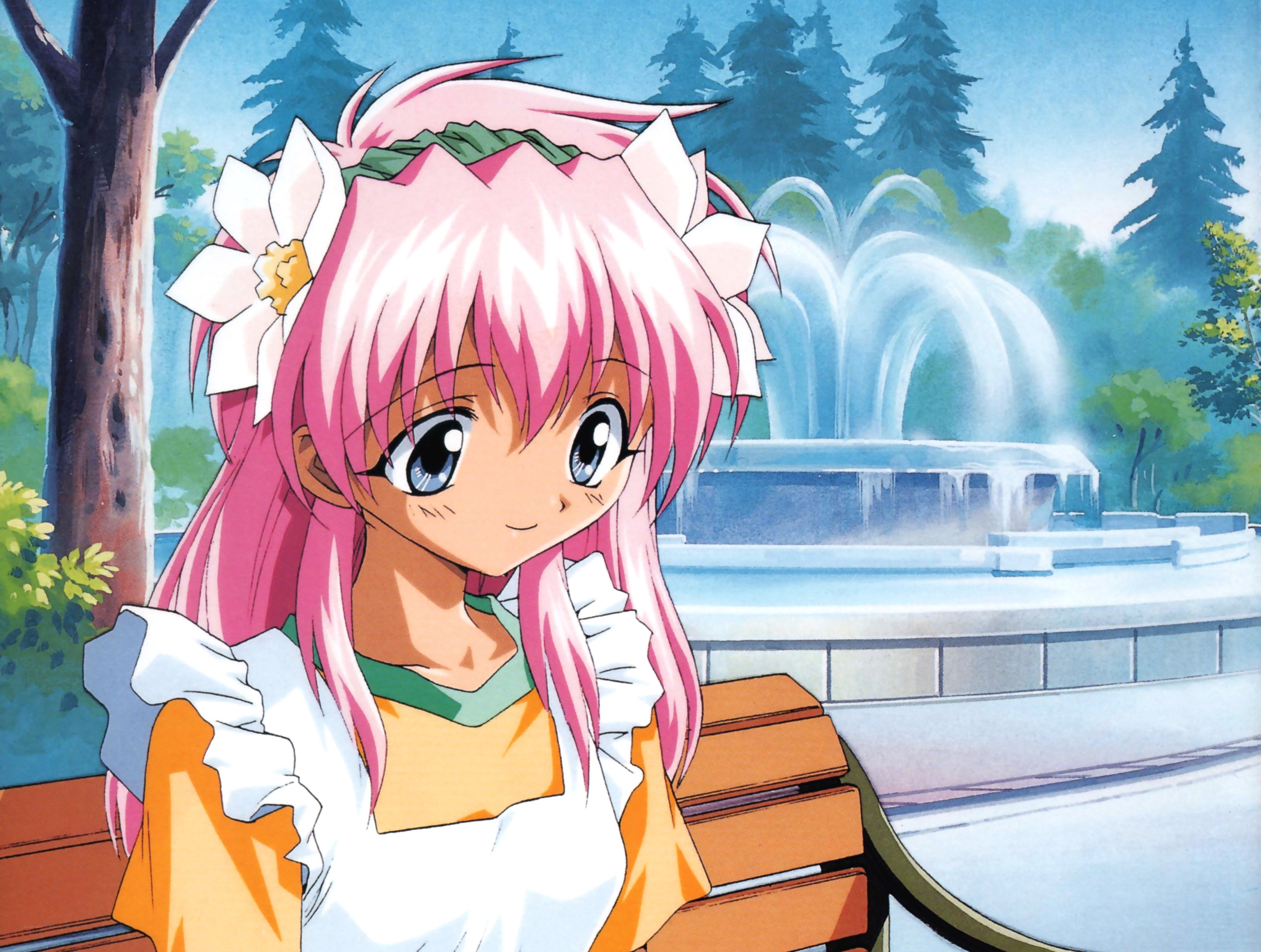 pink-haired girl in park