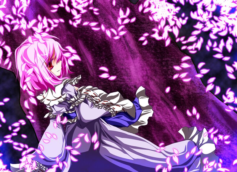 pink-haired girl in purple petals