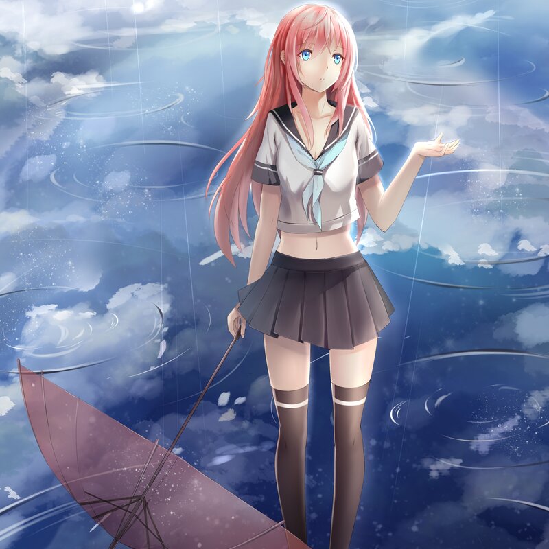 Pink-haired Girl in Rain — Blue