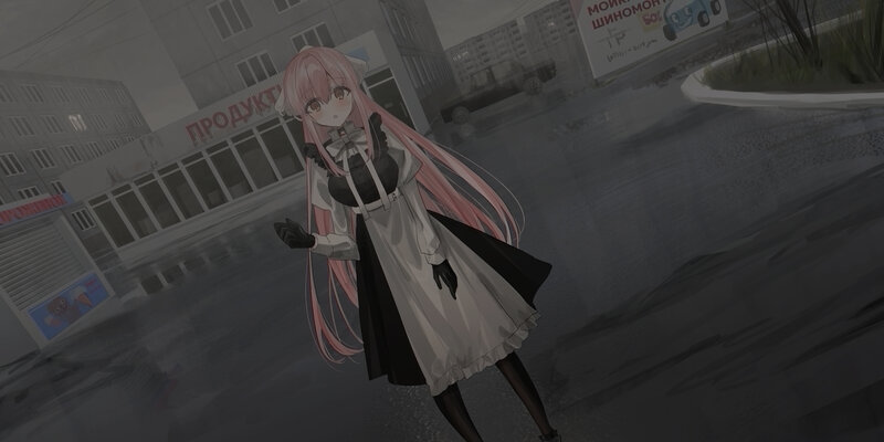 Pink-haired Girl in Rain — Gray