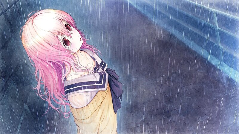 Pink-haired Girl in Rain — Pink, Dramatic, Night