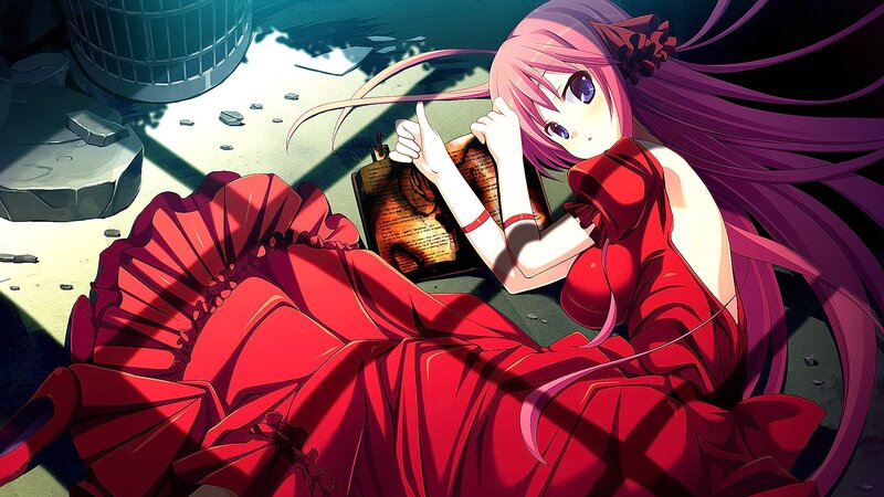 Pink-haired Girl in Red Dress — Dramatic, Afternoon