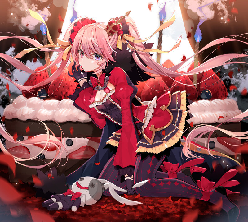 Pink-haired Girl in Red Dress — Dramatic, Anime, Strawberries