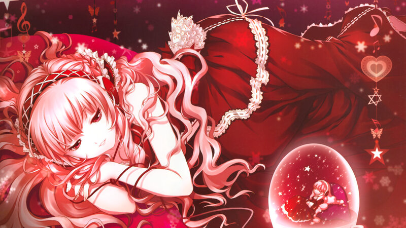 Pink-haired Girl in Red Dress — Dreamy, Night