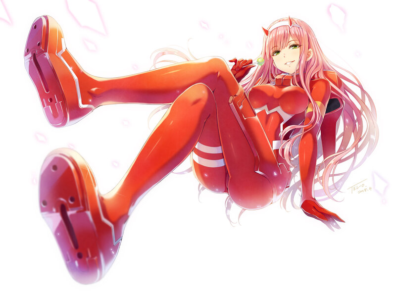 Pink-haired Girl in Red Suit — Playful