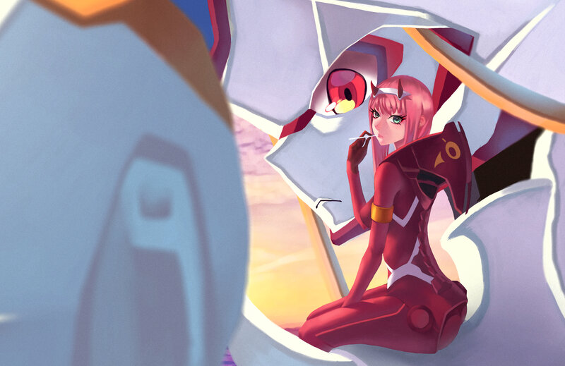 Pink-haired Girl in Red Suit