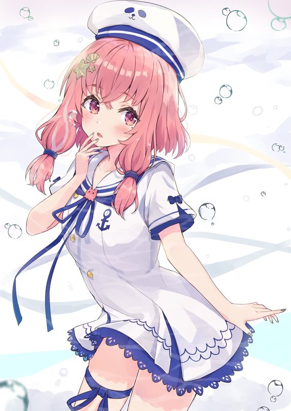 Pink-haired Girl in Sailor Outfit — White, Playful