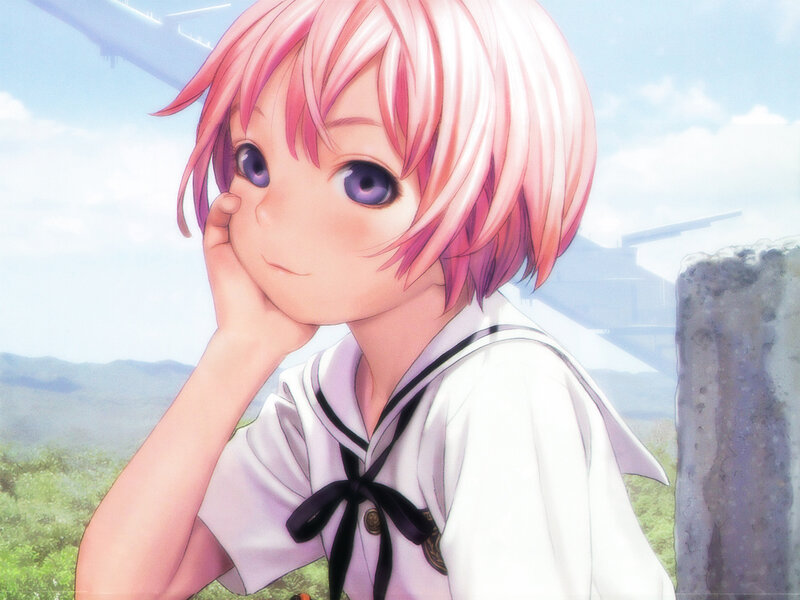 pink-haired girl in sailor uniform