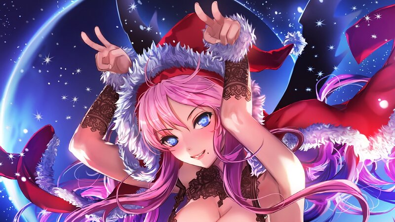 Pink-haired Girl in Santa Hat — Purple