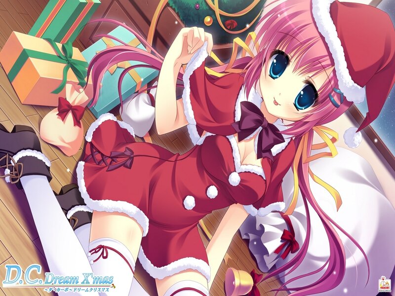 Pink-haired Girl in Santa Outfit — Red, Festive