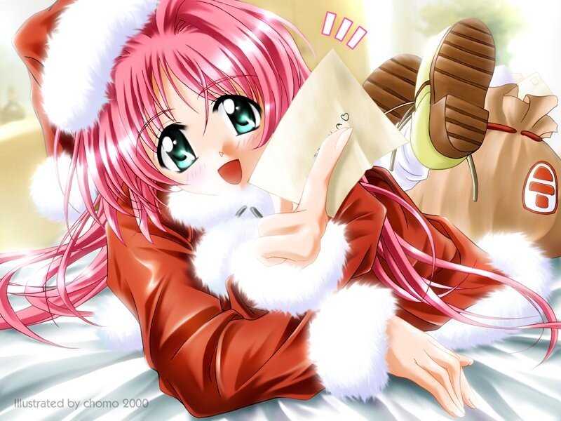 pink-haired girl in santa outfit