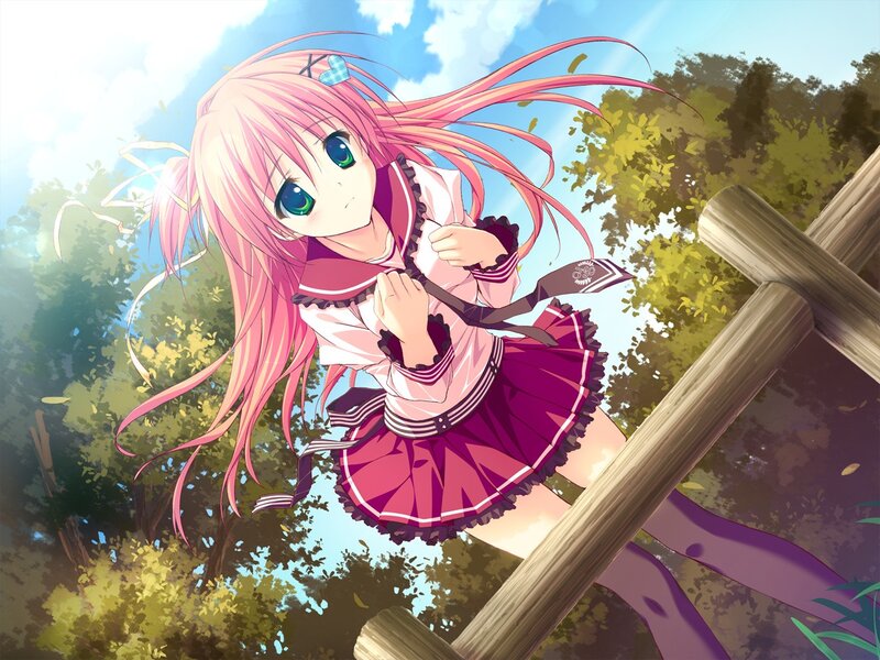 pink-haired girl in school uniform